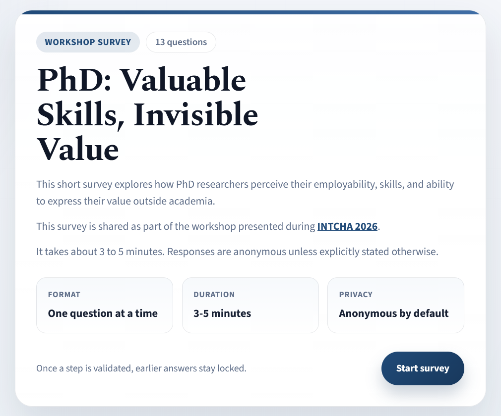 Screenshot of the workshop survey homepage.